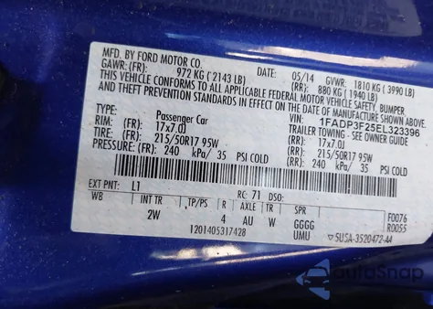 2014 Ford Focus Se from USA, damaged, VIN 1FADP3F25EL323396